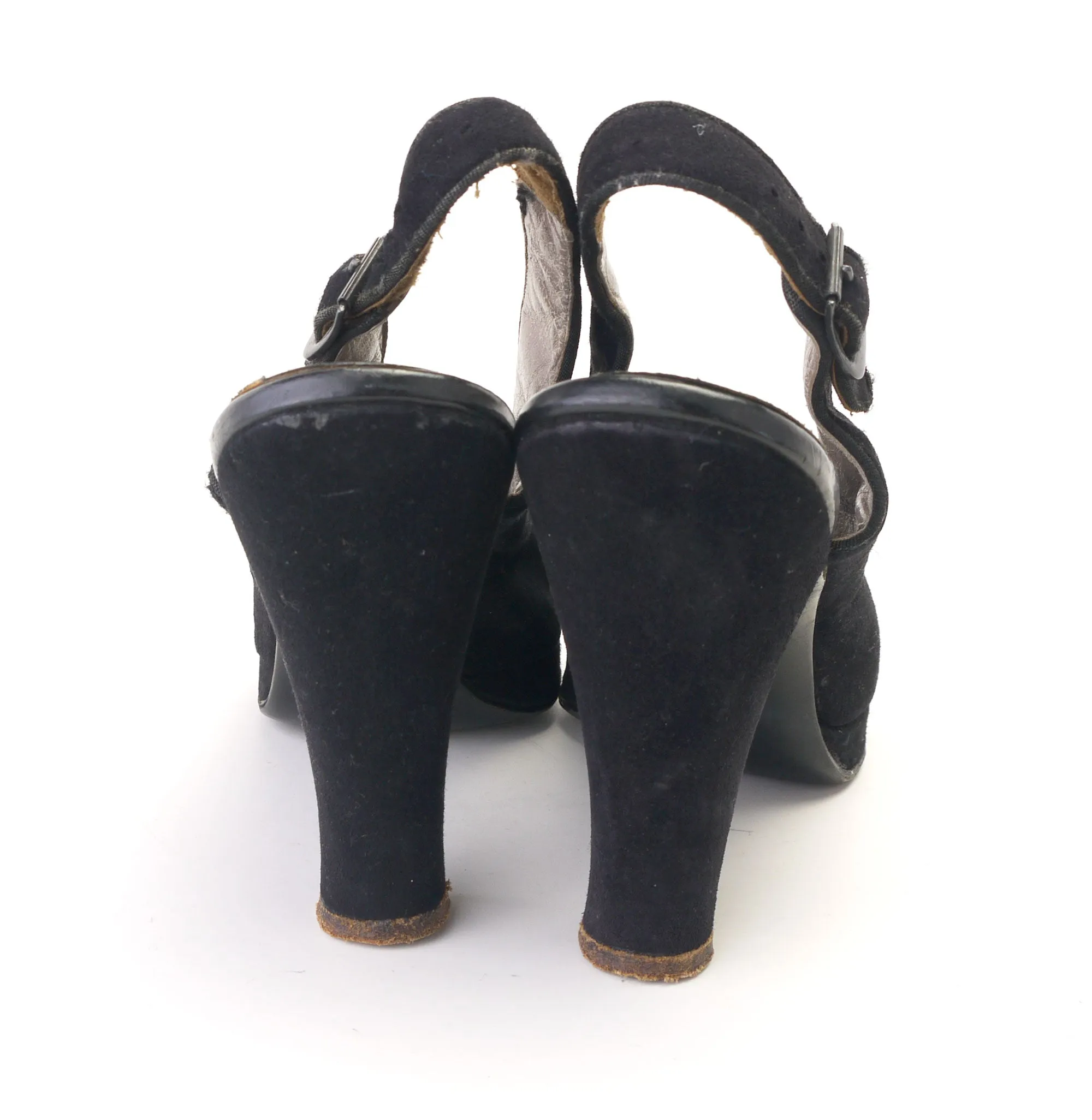 1940s Black Suede Platform Slingbacks CH Baker UK 5.5
