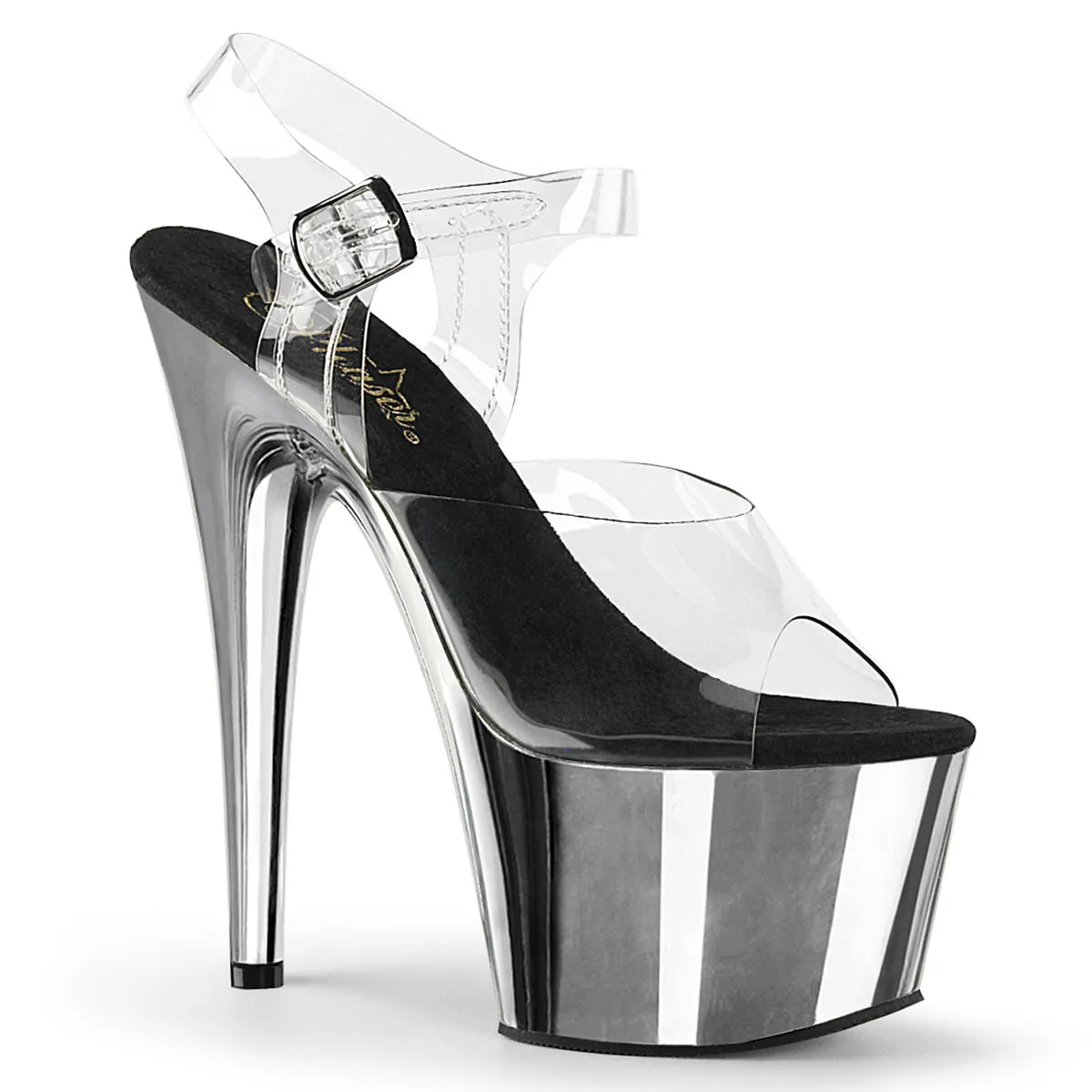 7 Inch Heel ADORE-708 Clear Chrome Silver