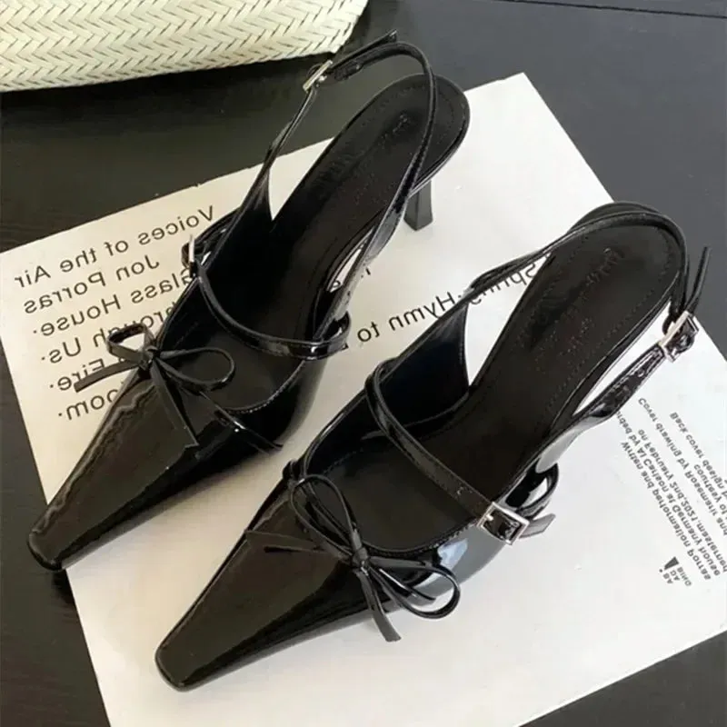 ADVBRIDGE  -  Blue Patent Leather High Heels Women Sexy Pointy Toe Bow Decorated Heeled Sandals Summer Elegant Slingbacks Dress Women Pumps