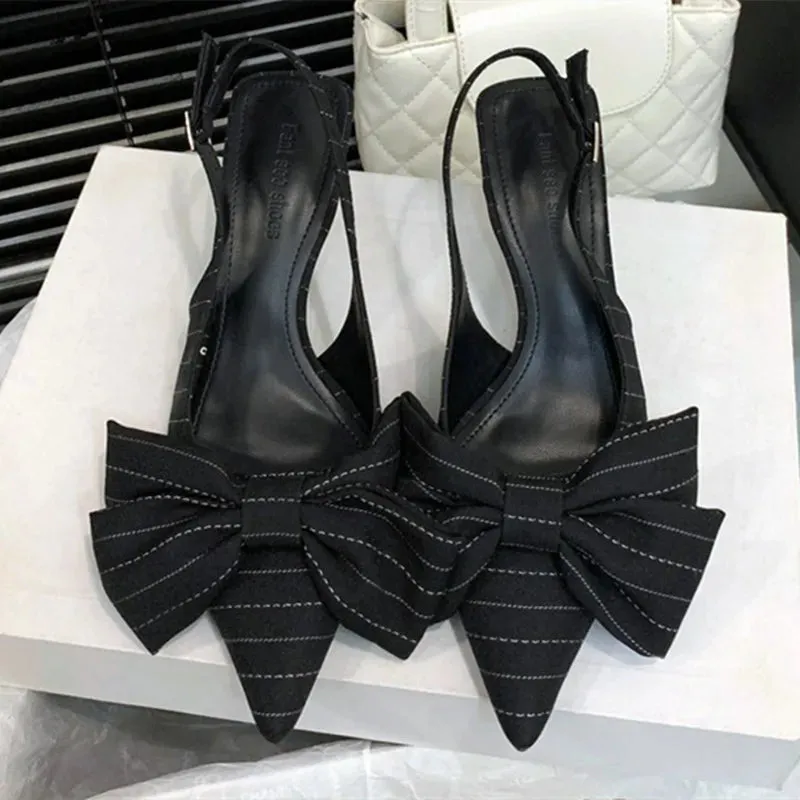 ADVBRIDGE  -  Striped Bow Design High Heels Women Sexy Pointed Toe Slingbacks Heeled Sandals Summer Comfort Elegant Women Pumps Office Shoes