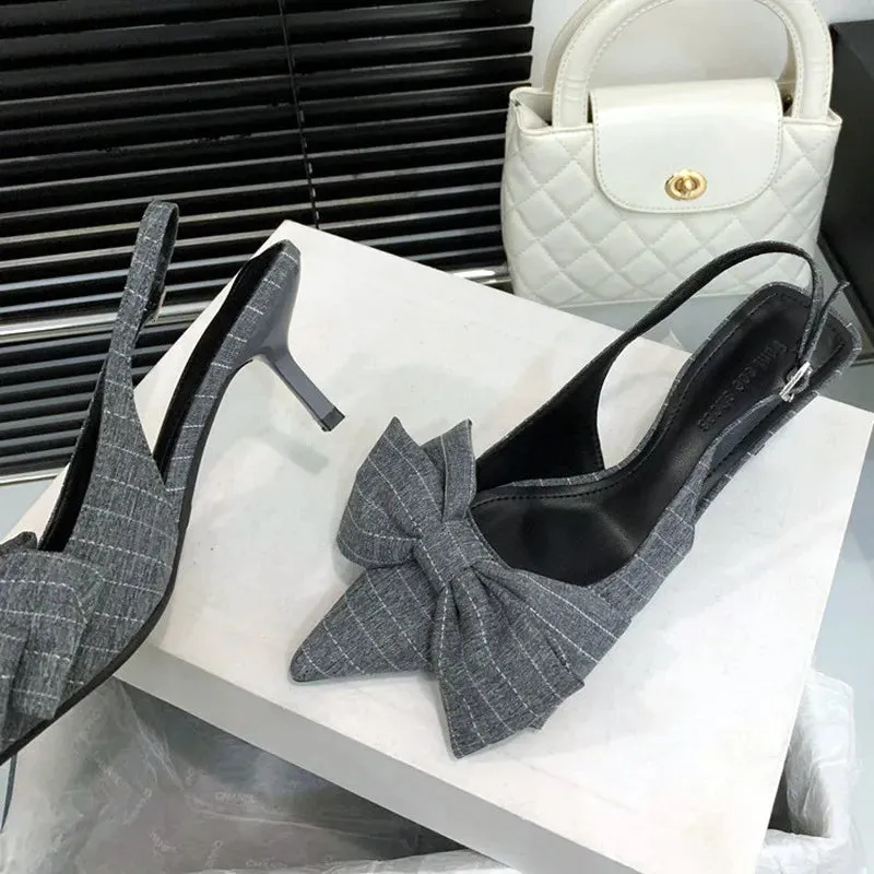 ADVBRIDGE  -  Striped Bow Design High Heels Women Sexy Pointed Toe Slingbacks Heeled Sandals Summer Comfort Elegant Women Pumps Office Shoes