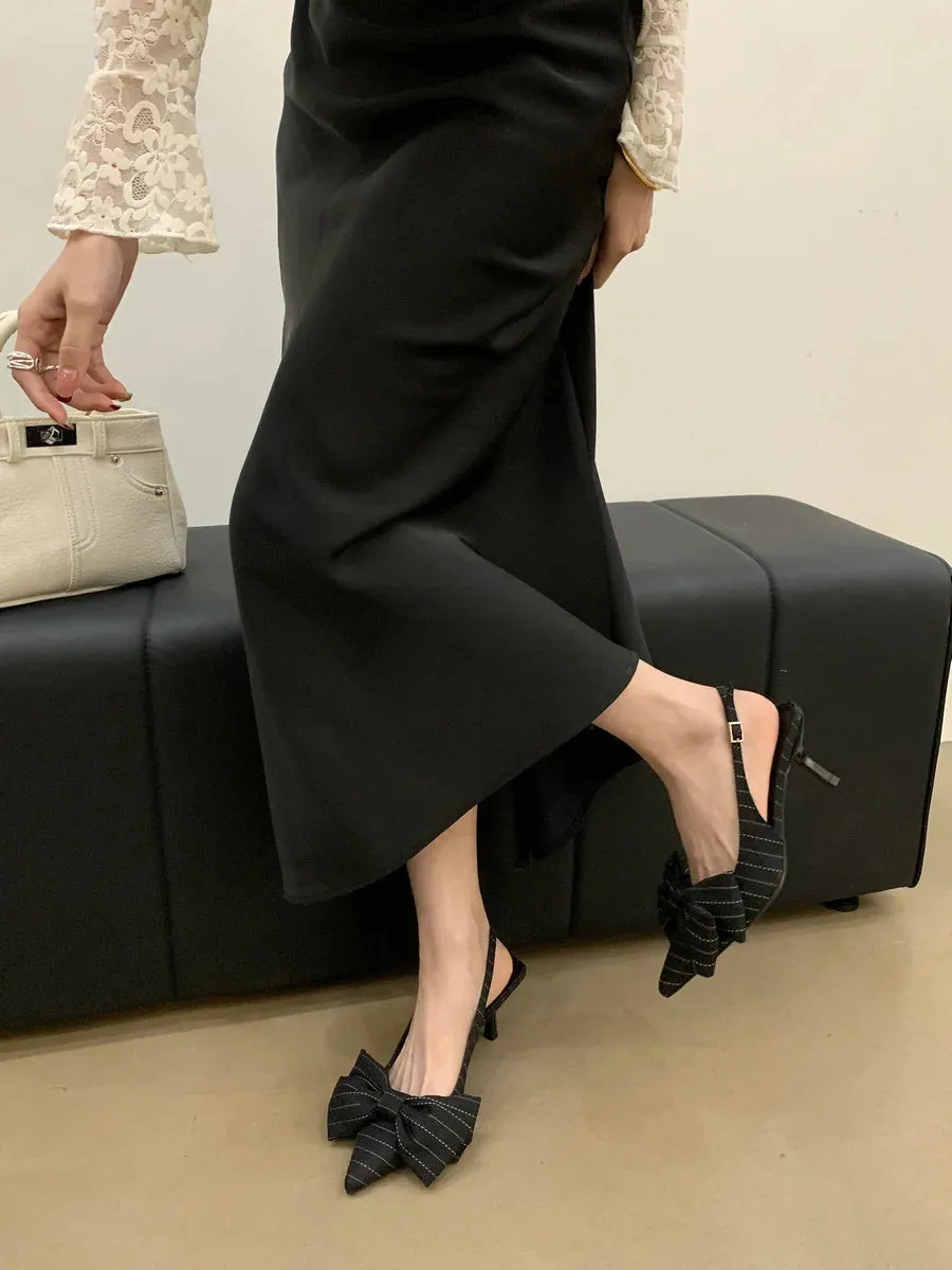 ADVBRIDGE  -  Striped Bow Design High Heels Women Sexy Pointed Toe Slingbacks Heeled Sandals Summer Comfort Elegant Women Pumps Office Shoes