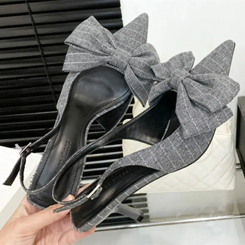 ADVBRIDGE  -  Striped Bow Design High Heels Women Sexy Pointed Toe Slingbacks Heeled Sandals Summer Comfort Elegant Women Pumps Office Shoes