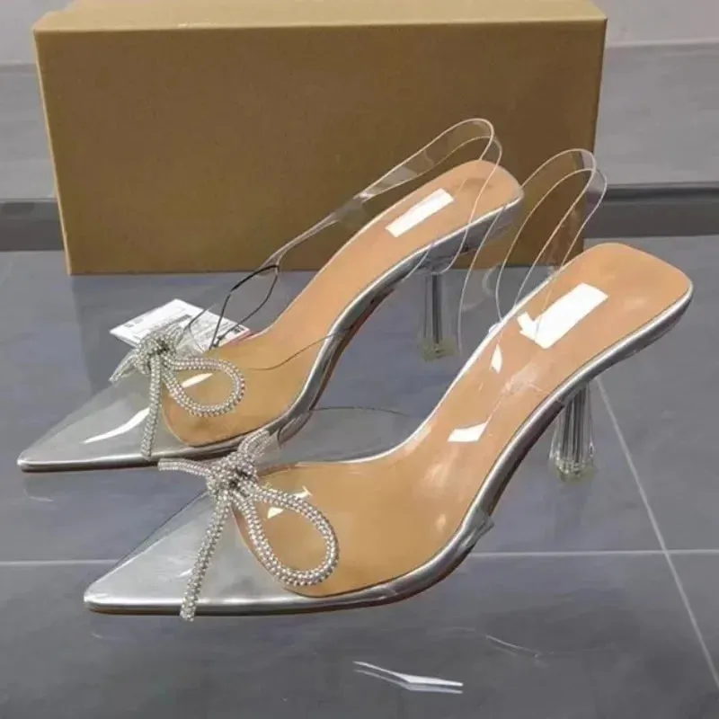 ADVBRIDGE  -  Women's Sandals Summer Clear PVC Rhinestone Bow Wedding Shoes for Ladies High Heels Party Designer Luxury Slingbacks Footwear