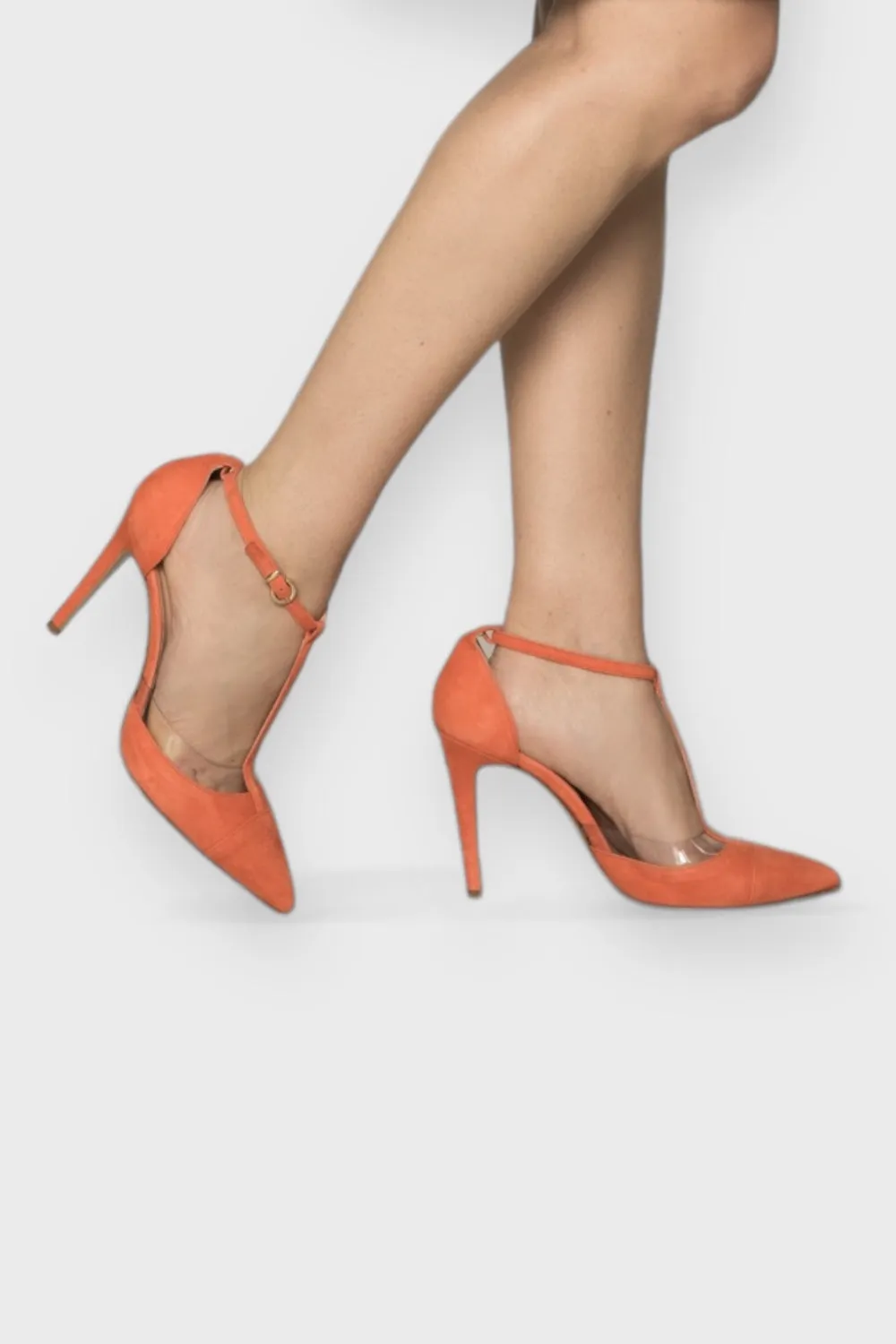 Arancia Orange T-Strap Suede Pumps