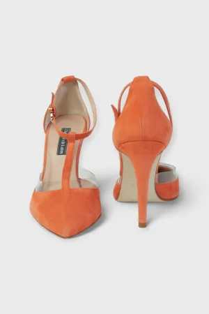 Arancia Orange T-Strap Suede Pumps
