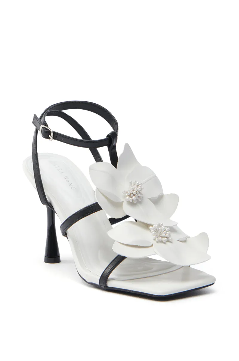 AZALEA WANG MERCI BLACK AND WHITE FLORAL STILETTO SANDAL
