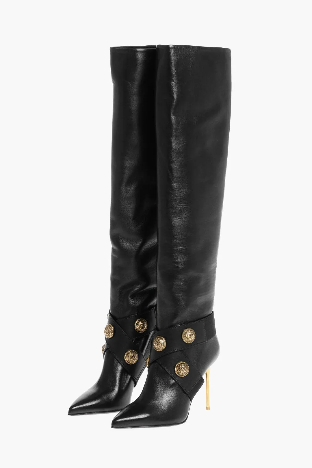 Balmain Leather ALMA Boots with Jewel Buttons