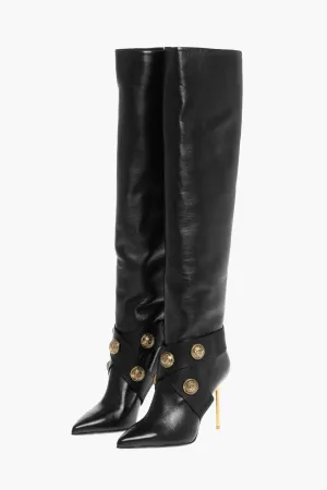 Balmain Leather ALMA Boots with Jewel Buttons