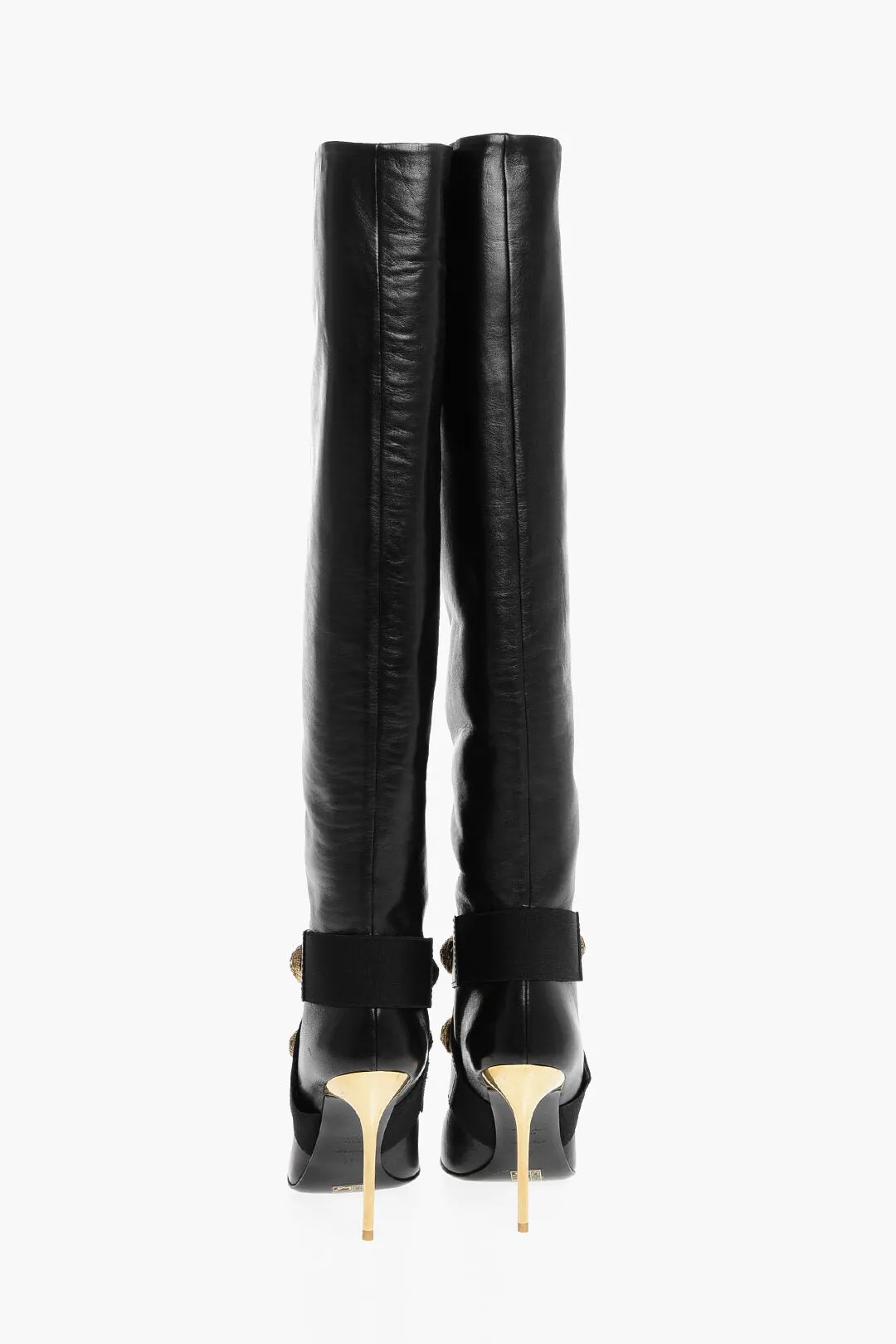 Balmain Leather ALMA Boots with Jewel Buttons