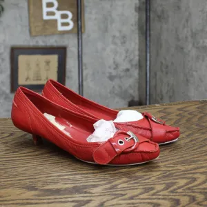 BCBGirls Womens Vintage Leather Pull On Short Heels Salsa Red 6.5M