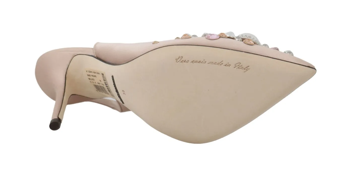 Beige Silk Butterfly Crystal Slingback Shoes