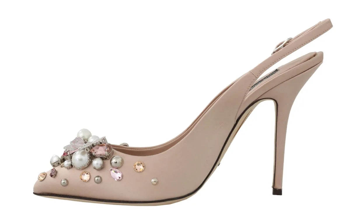 Beige Silk Butterfly Crystal Slingback Shoes