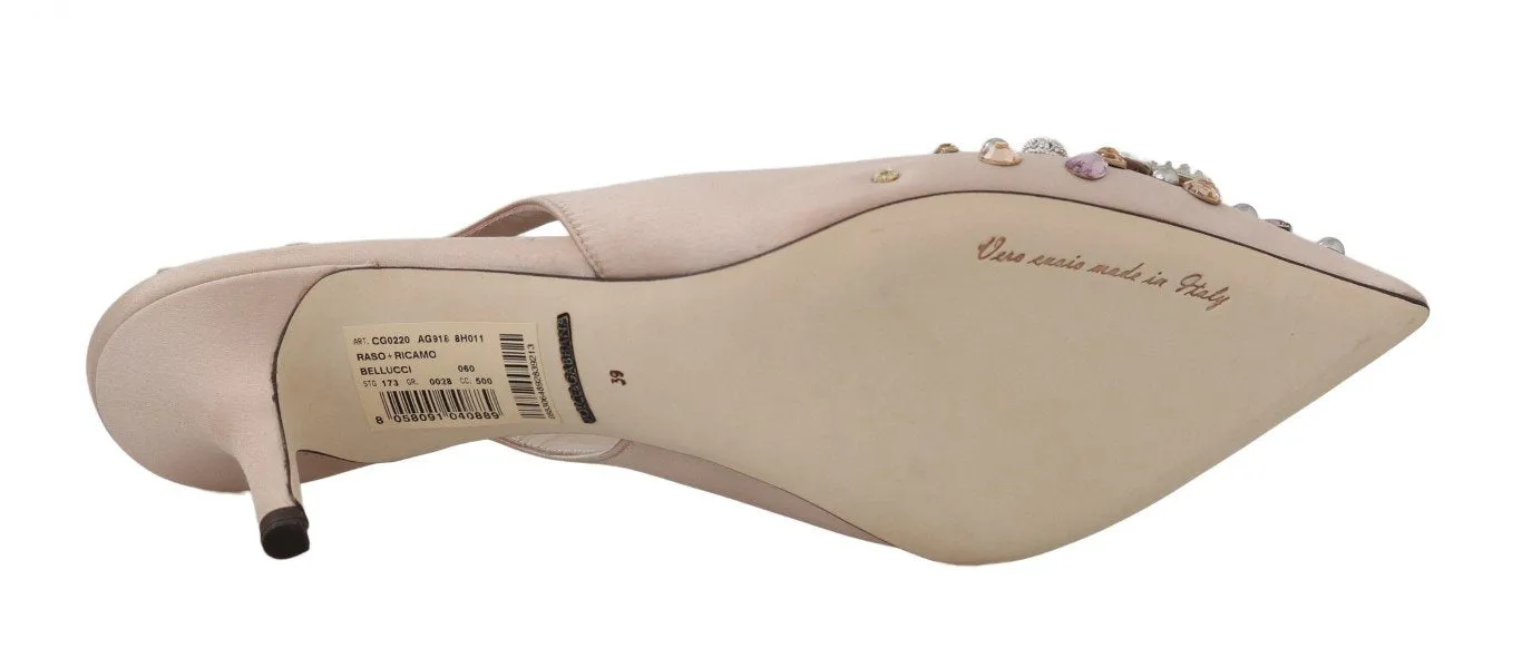 Beige Silk Raso Crystal Slingbacks Shoes