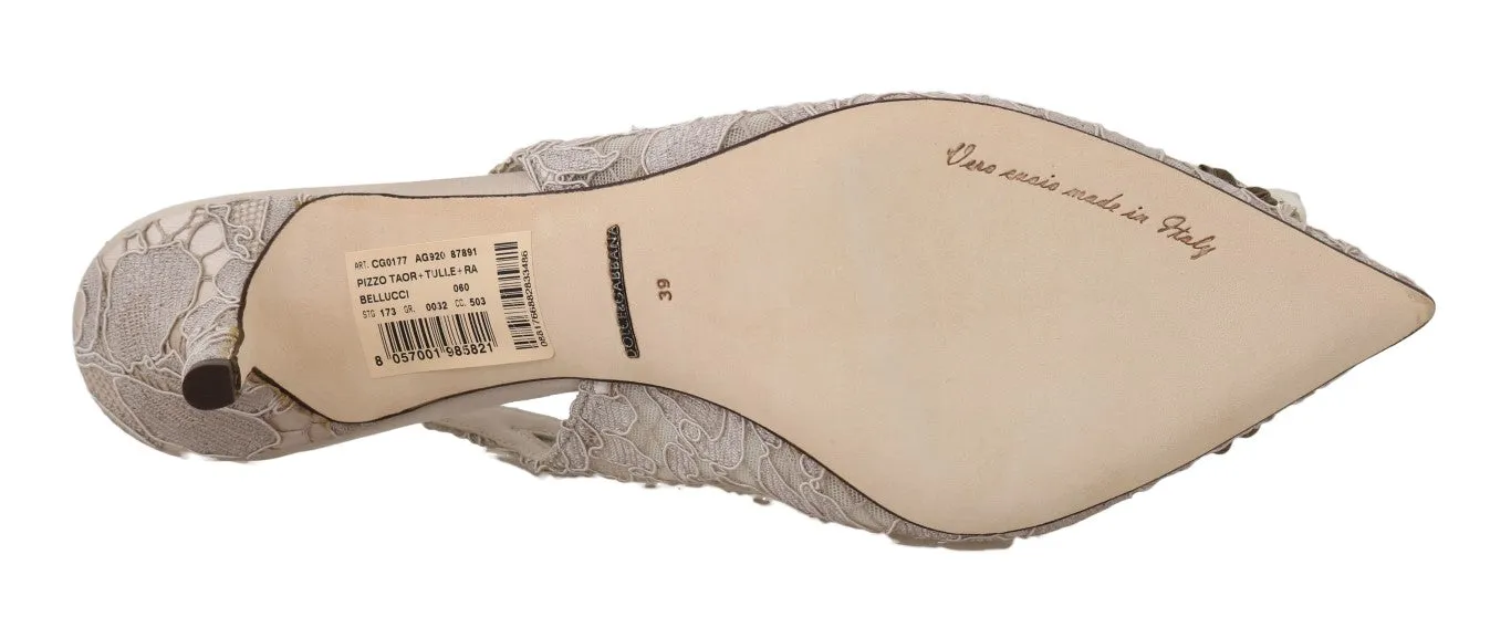Beige Taormina Lace Crystal Slingbacks Shoes