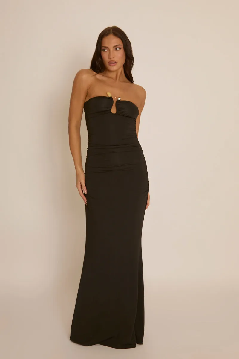 Black Bead Trim Bandeau Maxi Dress - Steph