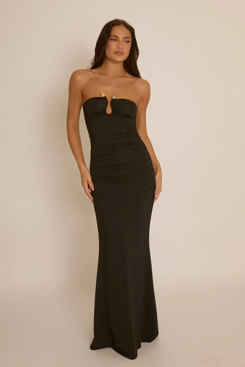 Black Bead Trim Bandeau Maxi Dress - Steph
