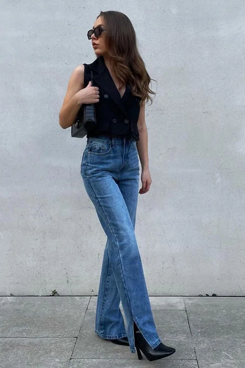 Black Cropped Sleeveless Blazer Top - Frankiee