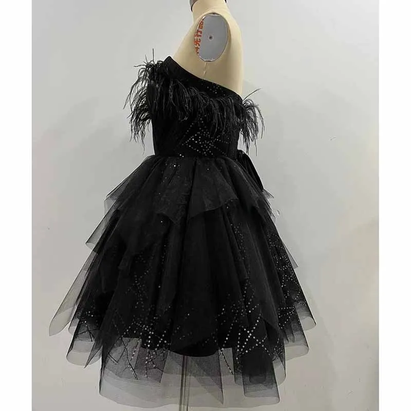 Black Feather Homecoming Dresses Short Black Sweetheart Prom Homecoming Dresses