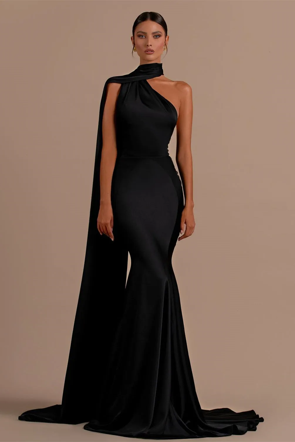 Black High Neck Mermaid Prom Dress with Open Back