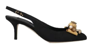 Black Jacquard Crystal Slingbacks Shoes