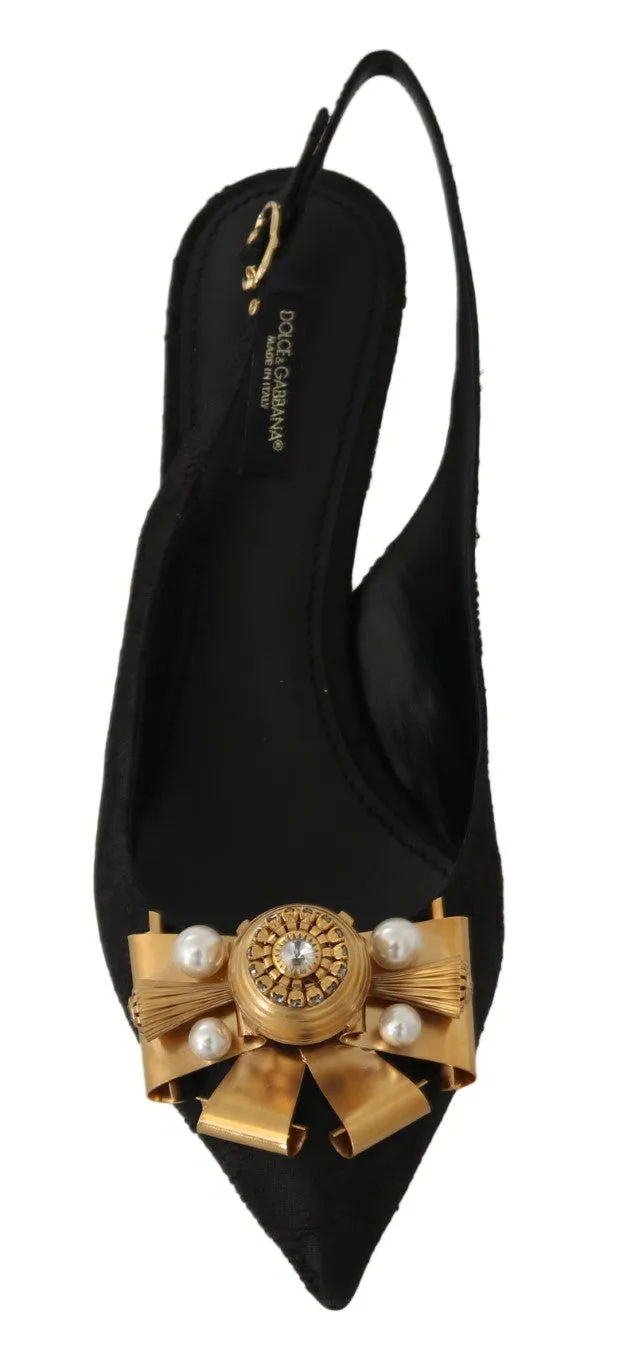 Black Jacquard Crystal Slingbacks Shoes