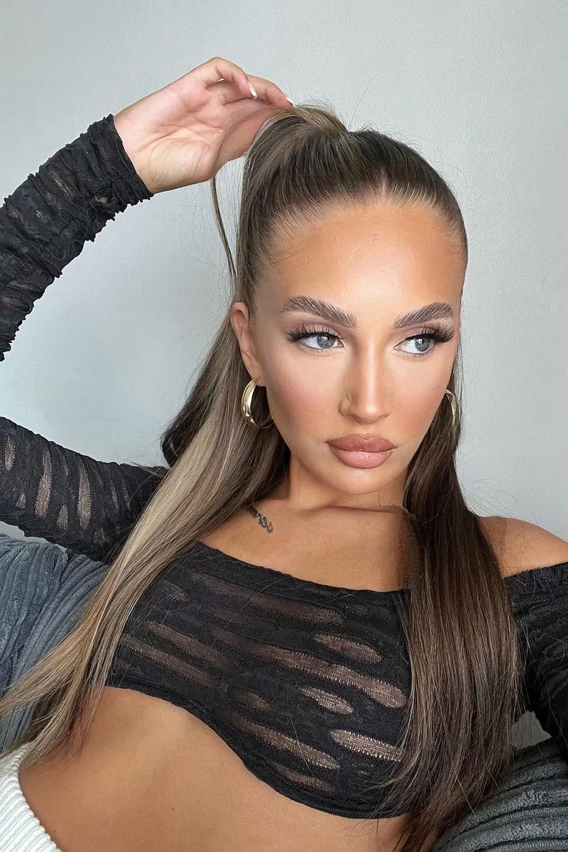 Black Mesh Textured Crop Top - Janet