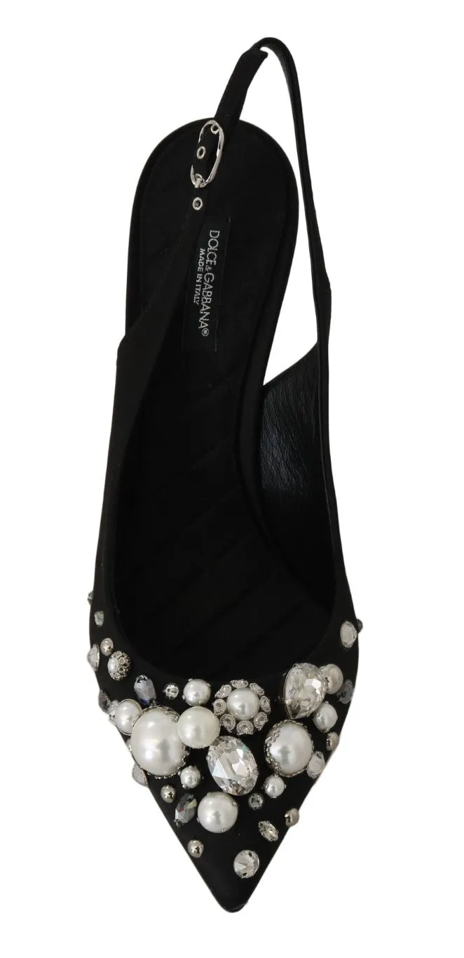 Black Silk Raso Crystal Slingbacks Shoes