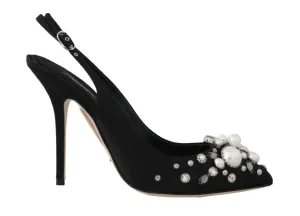 Black Silk Raso Crystal Slingbacks Shoes