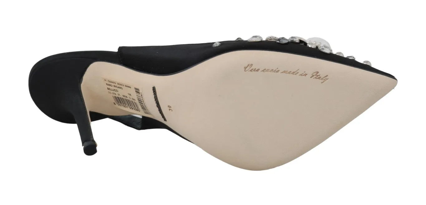 Black Silk Raso Crystal Slingbacks Shoes