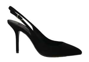 Black Suede Leather Slingbacks Heels