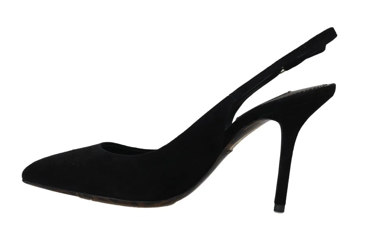 Black Suede Leather Slingbacks Heels