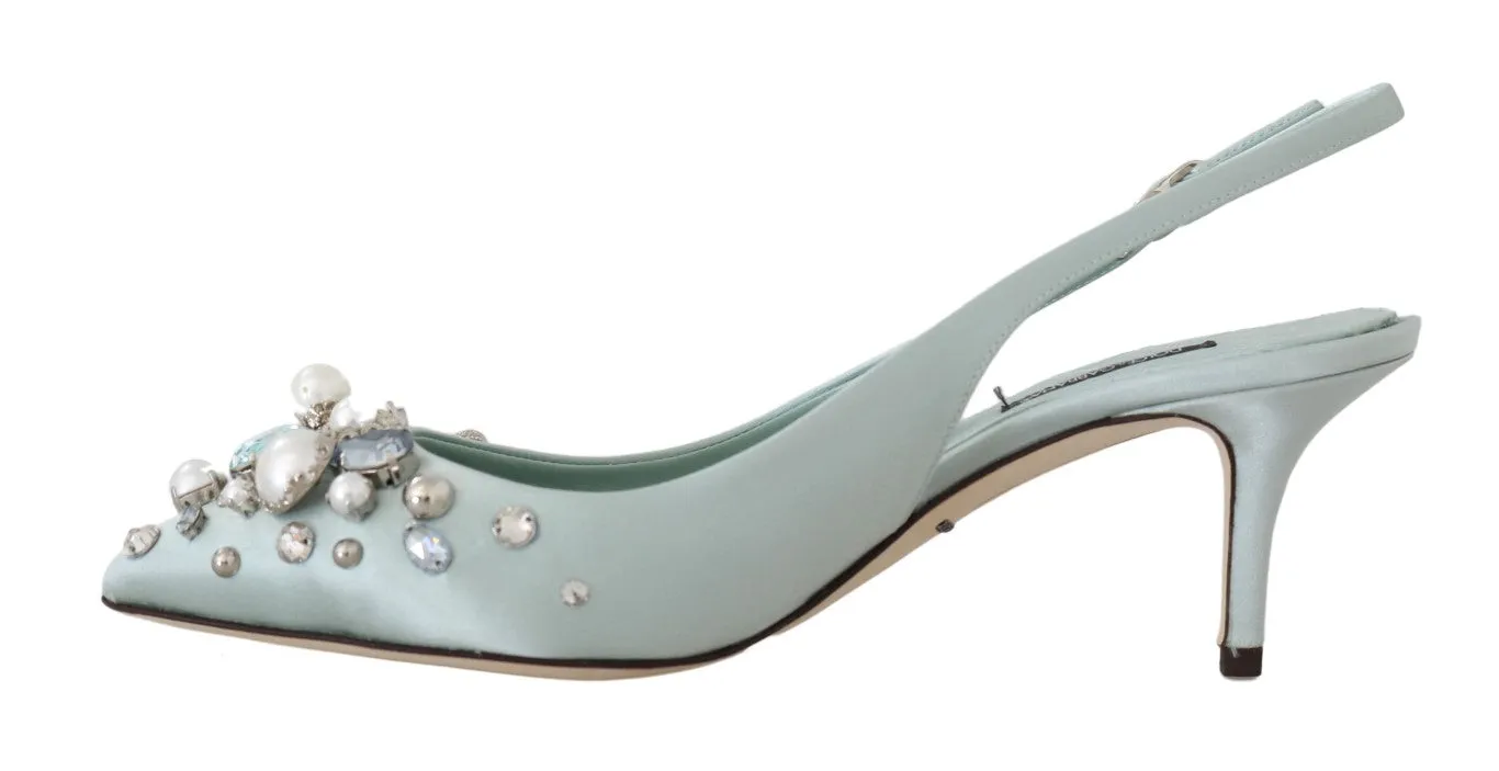 Blue Silk Raso Crystal Slingbacks Shoes