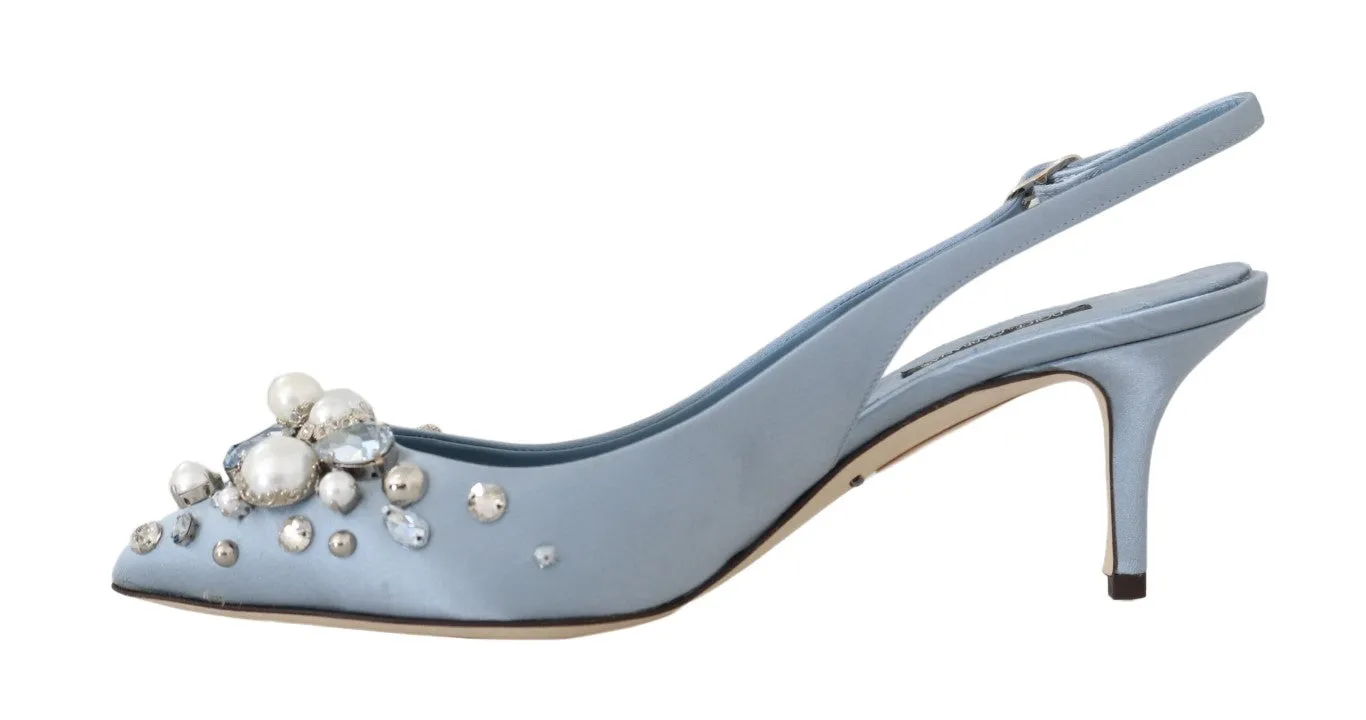 Blue Silk Raso Crystal Slingbacks Shoes