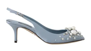 Blue Silk Raso Crystal Slingbacks Shoes