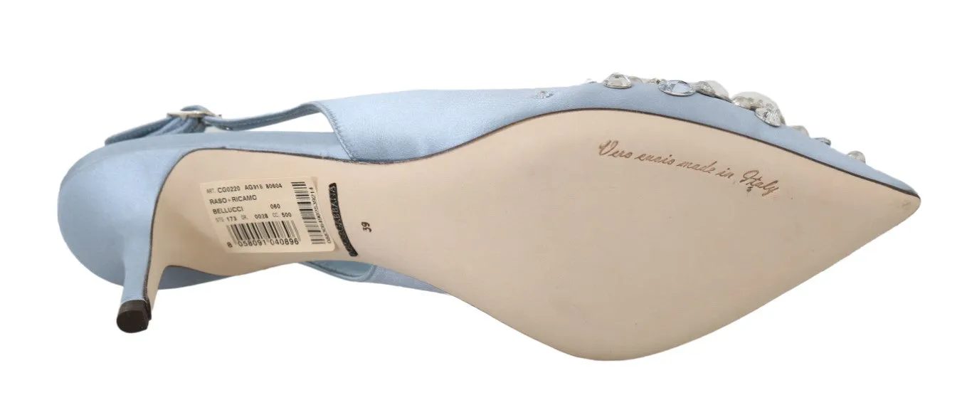 Blue Silk Raso Crystal Slingbacks Shoes