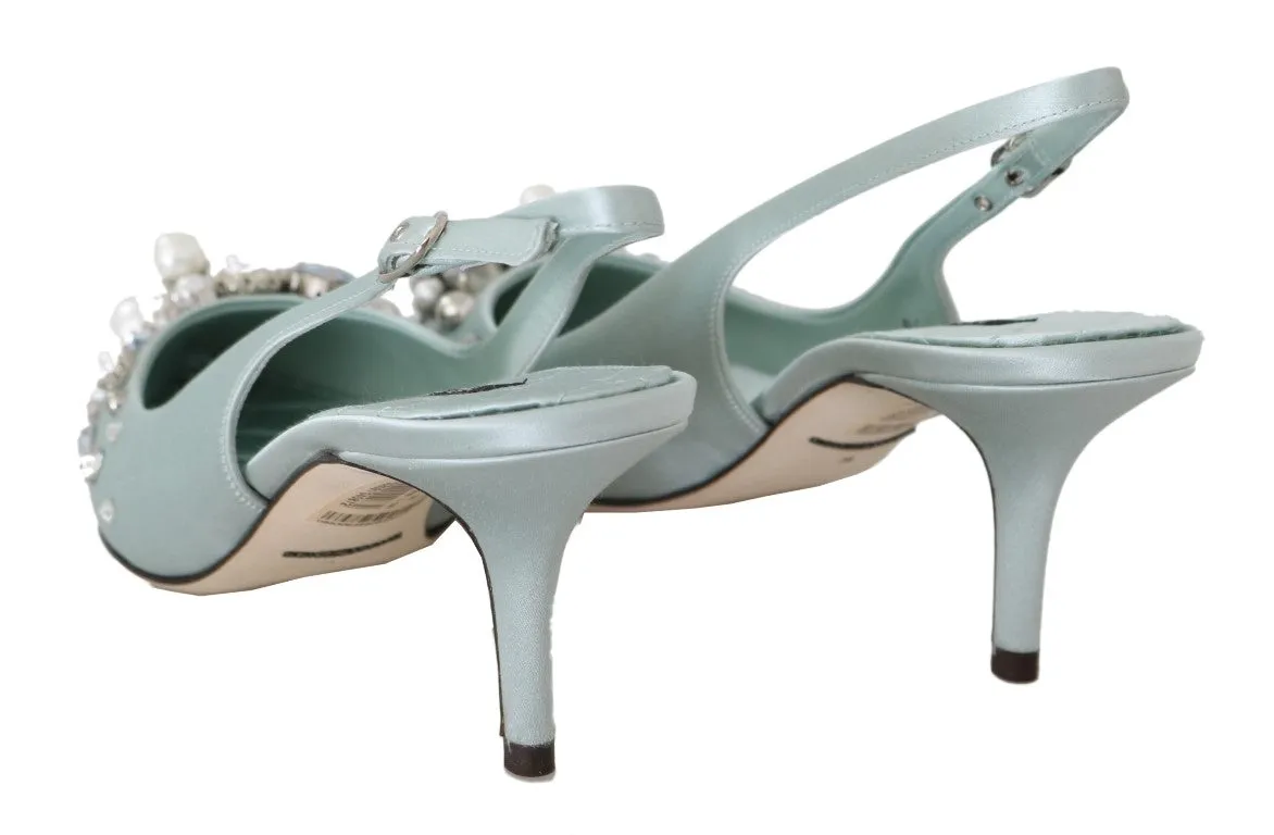 Blue Silk Raso Crystal Slingbacks Shoes