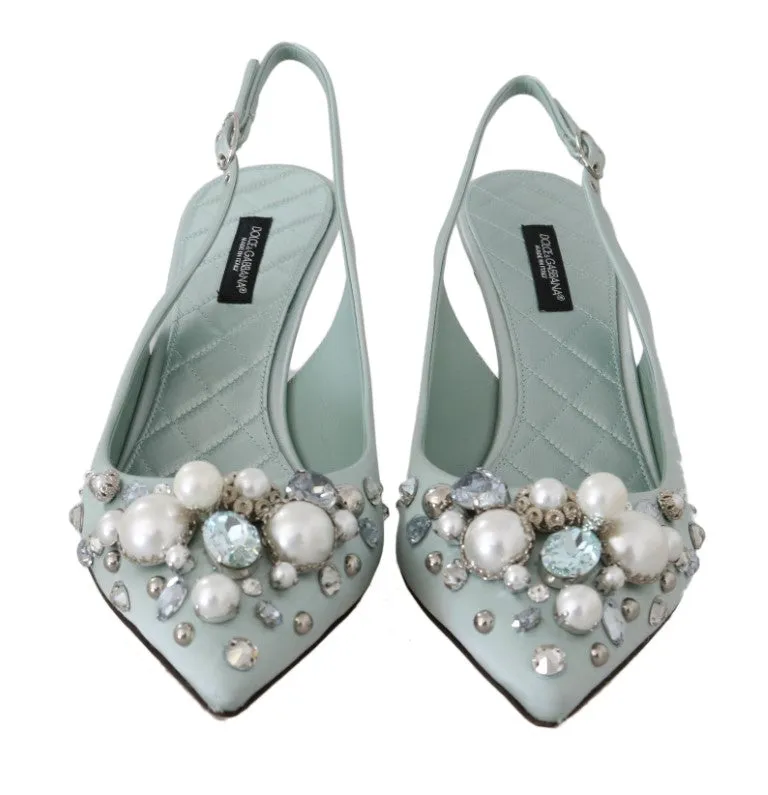 Blue Silk Raso Crystal Slingbacks Shoes