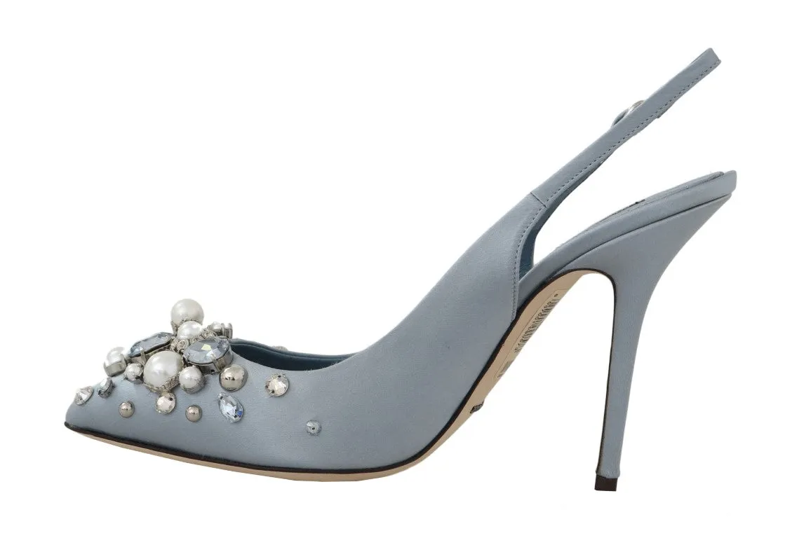 Blue Silk Raso Crystal Slingbacks Shoes