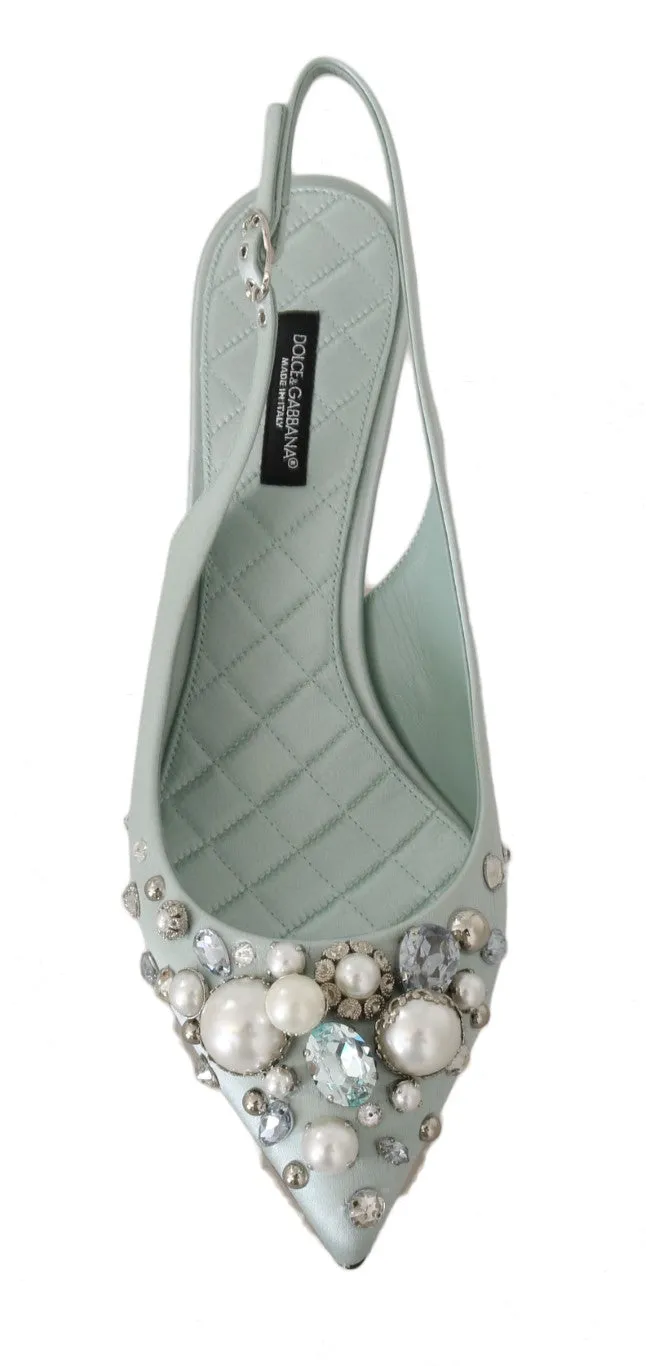 Blue Silk Raso Crystal Slingbacks Shoes