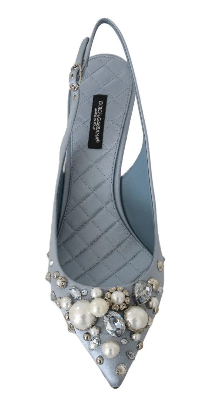 Blue Silk Raso Crystal Slingbacks Shoes