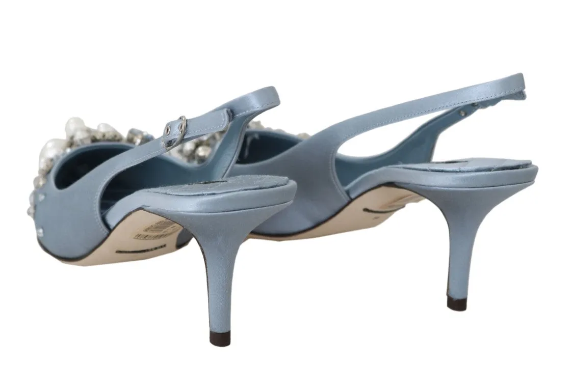 Blue Silk Raso Crystal Slingbacks Shoes