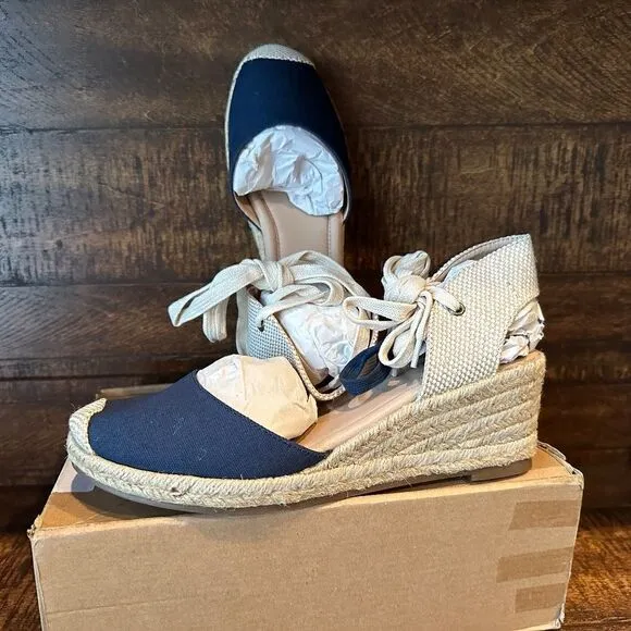 Brinley Co Comfort Journee Collection Womens Blue Espadrille Wedge Heel Size 10