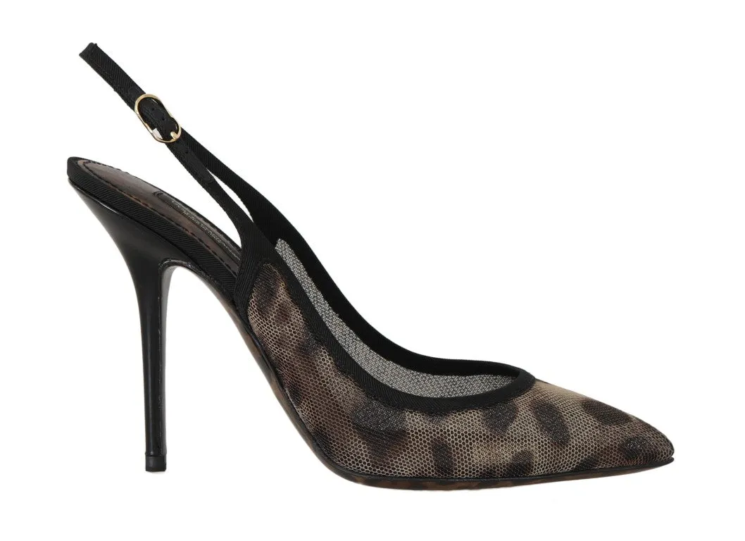 Brown Leopard Stretch Slingbacks Shoes