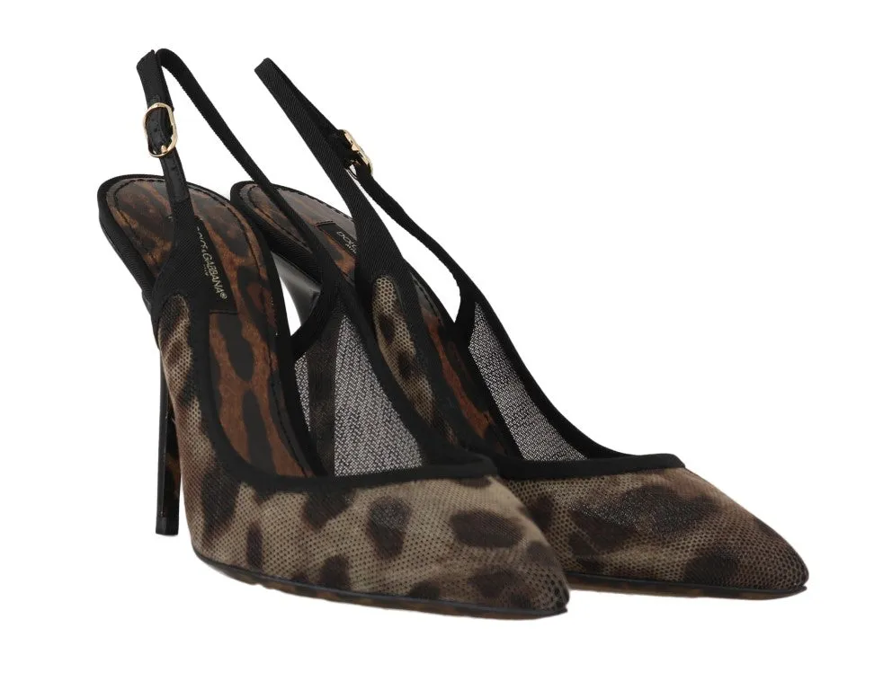Brown Leopard Stretch Slingbacks Shoes