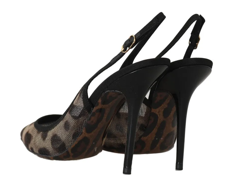 Brown Leopard Stretch Slingbacks Shoes