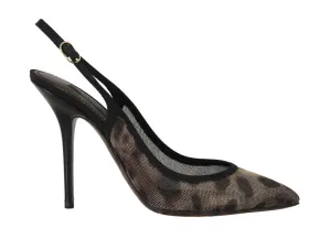 Brown Leopard Stretch Slingbacks Shoes