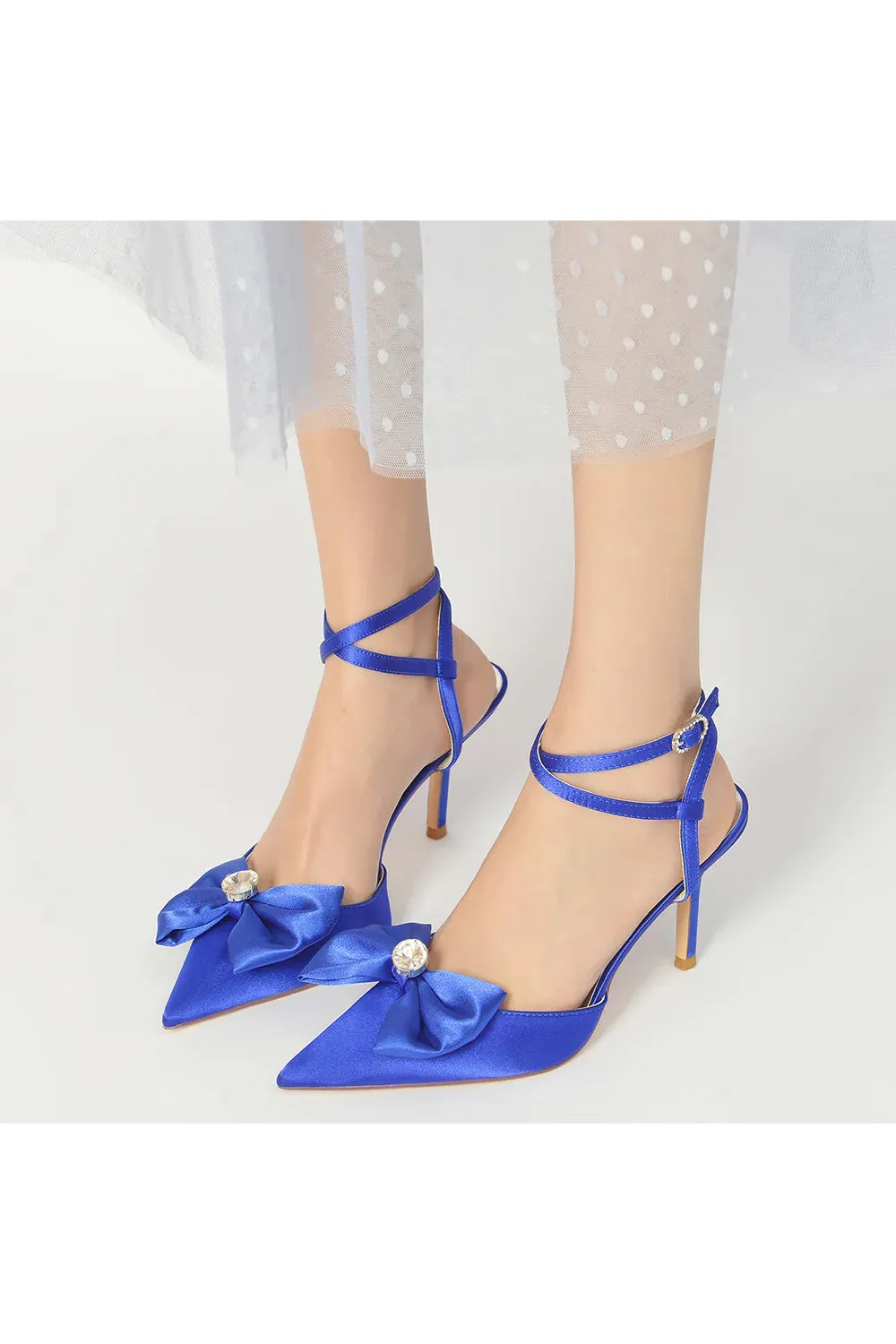 Buckle Strap Bow Pointed Toe High Heels