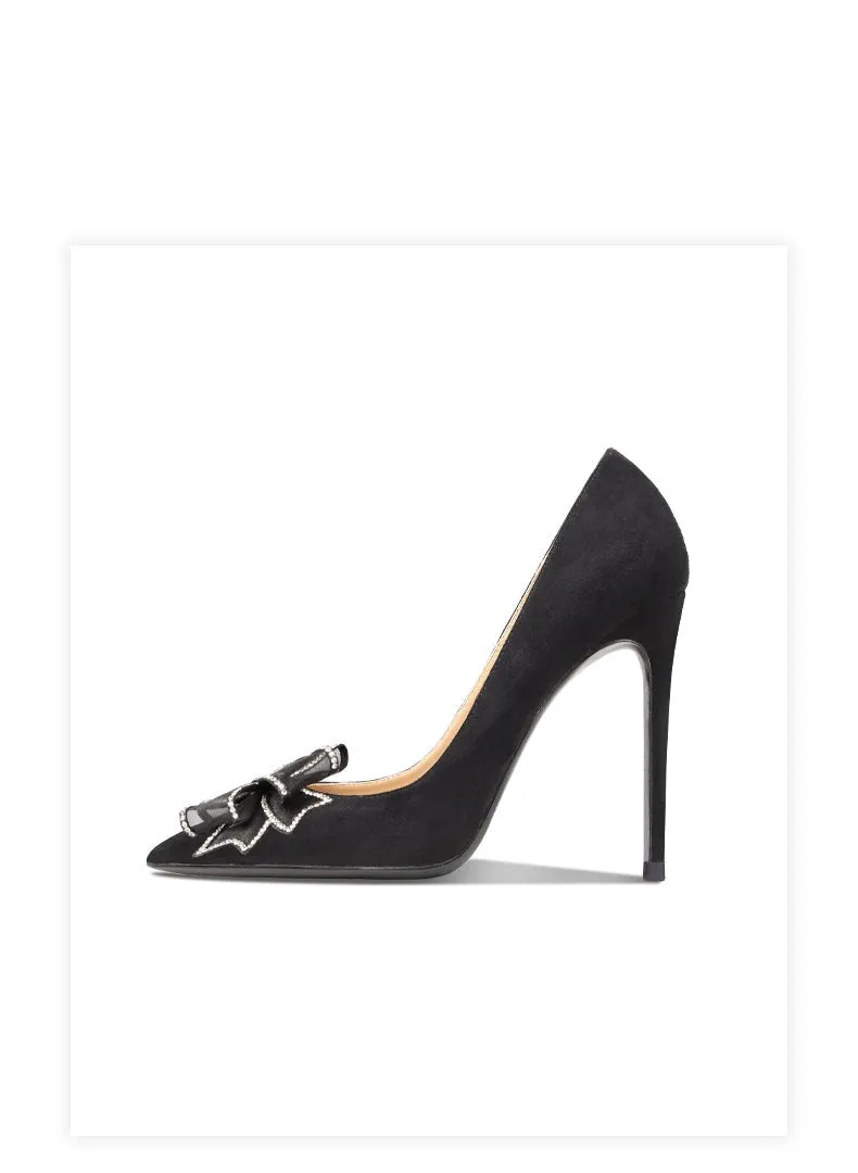 Butterfly-knot Women High Heels Black Shallow