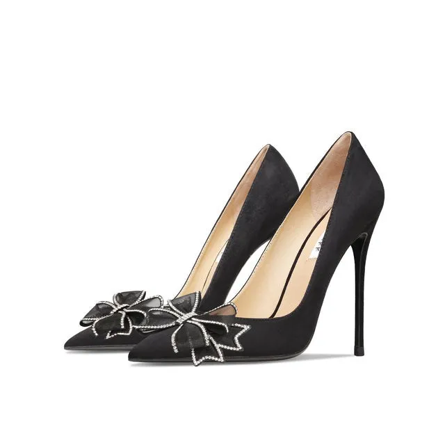 Butterfly-knot Women High Heels Black Shallow